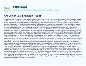 Essay on Analysis of David Auburn’s “Proof”