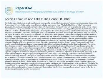 Essay on Gothic Literature and Fall of the House of Usher