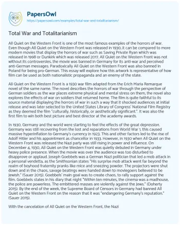 Essay on Total War and Totalitarianism