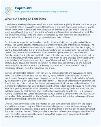 Essay on What is a Feeling of Loneliness