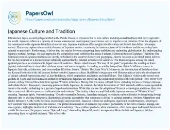 Essay on Japanese Culture and Tradition