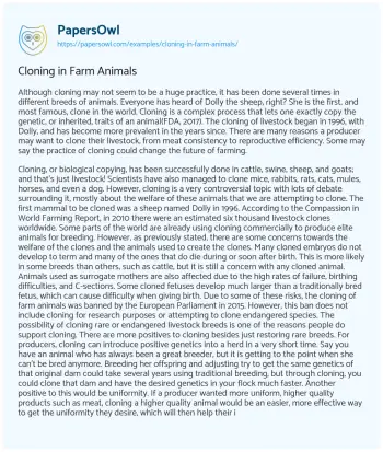 Essay on Cloning in Farm Animals