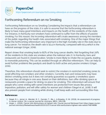 Essay on Forthcoming Referendum on no Smoking