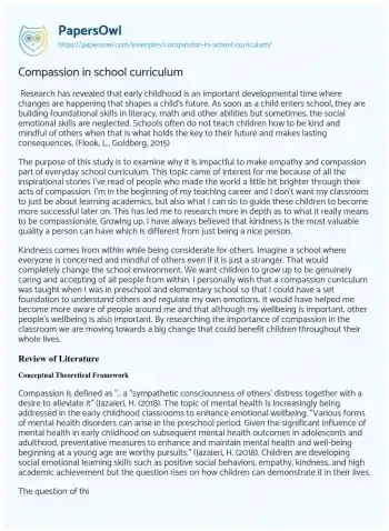 Essay on Compassion in School Curriculum