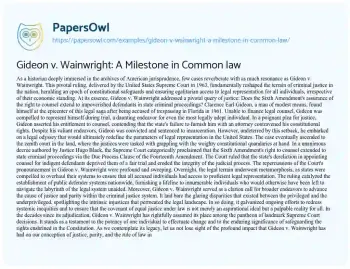 Essay on Gideon V. Wainwright: a Milestone in Common Law