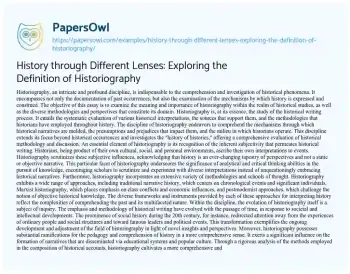 Essay on History through Different Lenses: Exploring the Definition of Historiography