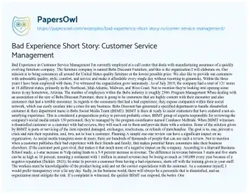 Essay on Bad Experience Short Story: Customer Service Management