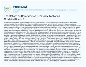 Essay on The Debate on Homework: a Necessary Tool or an Outdated Burden?