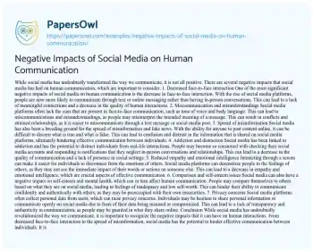 Essay on Negative Impacts of Social Media on Human Communication