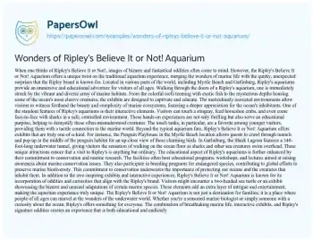 Essay on Wonders of Ripley’s Believe it or Not! Aquarium