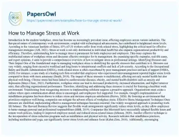 Essay on How to Manage Stress at Work