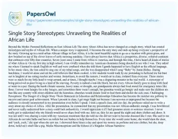 Essay on Single Story Stereotypes: Unraveling the Realities of African Life