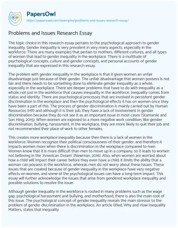 Essay on Problems and Issues Research Essay