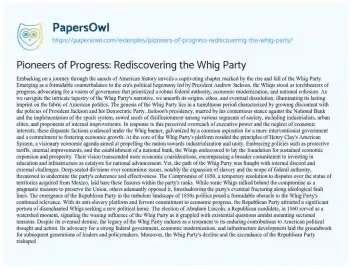 Essay on Pioneers of Progress: Rediscovering the Whig Party