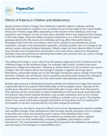 Essay on Effects of Puberty in Children and Adolescence