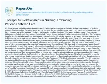 Essay on Therapeutic Relationships in Nursing: Embracing Patient-Centered Care