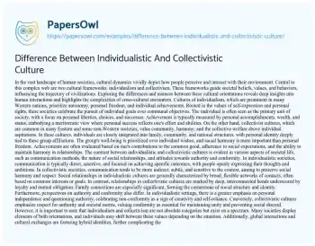 Essay on Difference between Individualistic and Collectivistic Culture