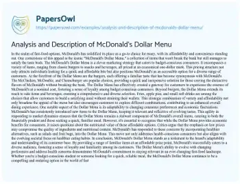 Essay on Analysis and Description of McDonald’s Dollar Menu