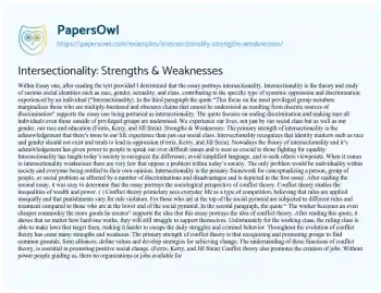 Essay on Intersectionality: Strengths & Weaknesses