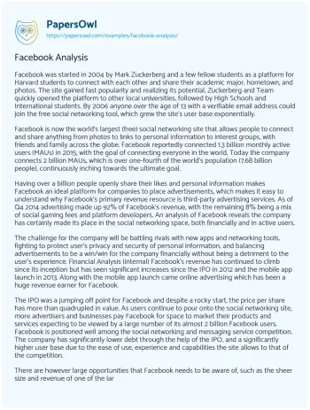 Essay on Facebook Analysis