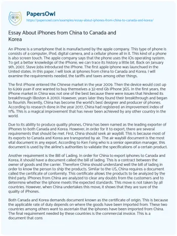 Essay on Essay about IPhones from China to Canada and Korea