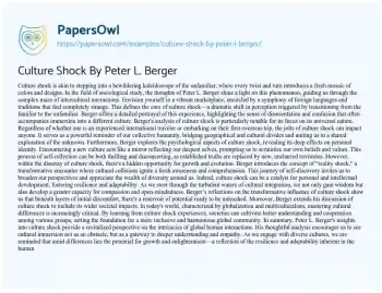 Essay on Culture Shock by Peter L. Berger