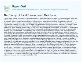 Essay on The Concept of Social Constructs and their Impact