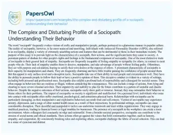 Essay on The Complex and Disturbing Profile of a Sociopath: Understanding their Behavior