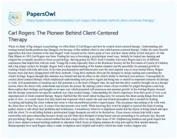 Essay on Carl Rogers: the Pioneer Behind Client-Centered Therapy