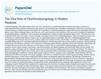 Essay on The Vital Role of Otorhinolaryngology in Modern Medicine