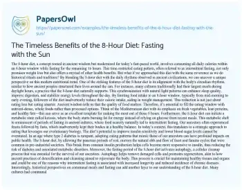 Essay on The Timeless Benefits of the 8-Hour Diet: Fasting with the Sun