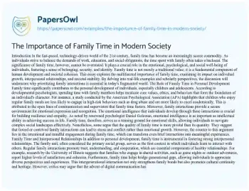 Essay on The Importance of Family Time in Modern Society