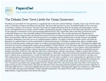 Essay on The Debate over Term Limits for Texas Governors