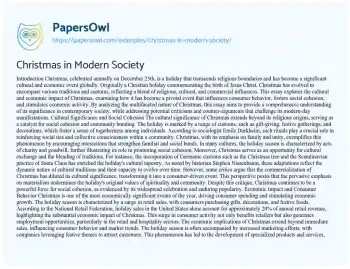 Essay on Christmas in Modern Society