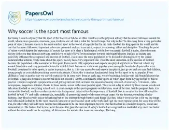 Essay on Why Soccer is the Sport most Famous