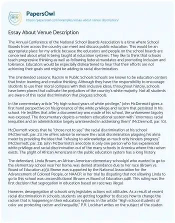 Essay on Essay about Venue Description