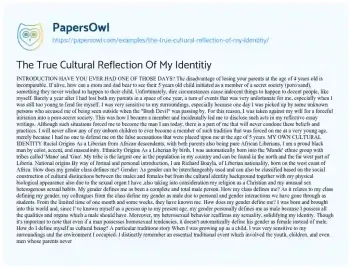 Essay on The True Cultural Reflection of my Identitiy