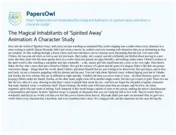 Essay on The Magical Inhabitants of ‘Spirited Away’ Animation: a Character Study