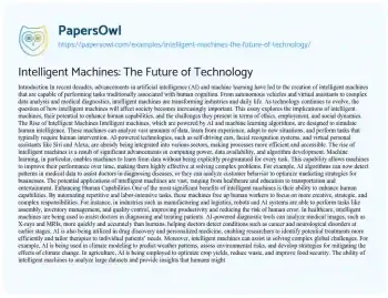 Essay on Intelligent Machines: the Future of Technology