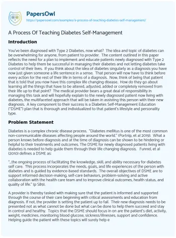 Essay on A Process of Teaching Diabetes Self-Management