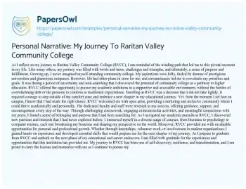 Essay on Personal Narrative: my Journey to Raritan Valley Community College