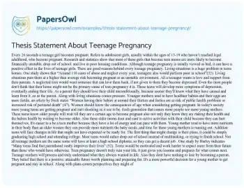 Essay on Thesis Statement about Teenage Pregnancy