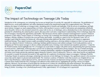 Essay on The Impact of Technology on Teenage Life Today