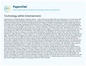 Essay on Technology Within Entertainment