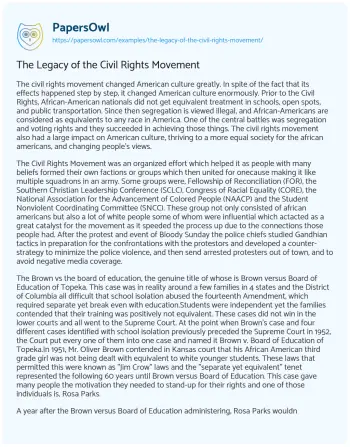 Essay on The Legacy of the Civil Rights Movement