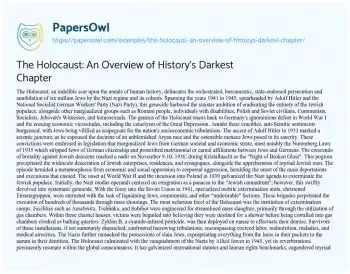 Essay on The Holocaust: an Overview of History’s Darkest Chapter