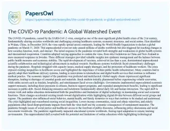 Essay on The COVID-19 Pandemic: a Global Watershed Event