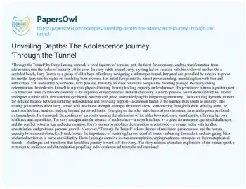 Essay on Unveiling Depths: the Adolescence Journey ‘Through the Tunnel’