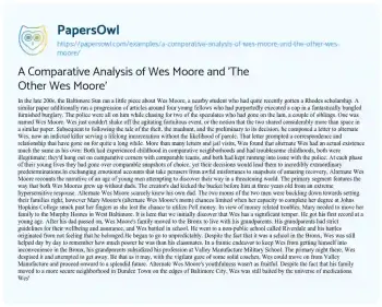 Essay on A Comparative Analysis of Wes Moore and ‘The other Wes Moore’