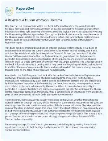 Essay on A Review of a Muslim Woman’s Dilemma